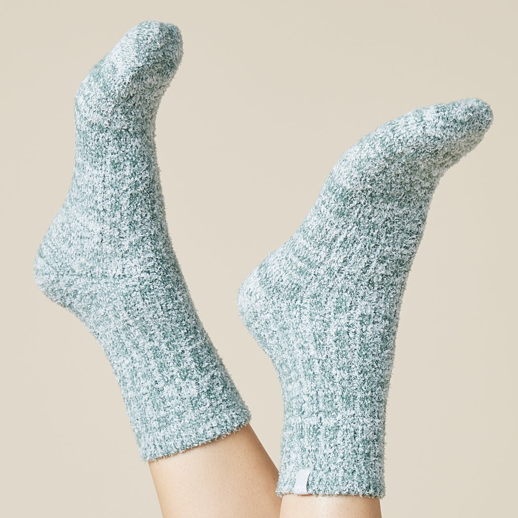 Marshmallow Crew Socks Heather Dusty Green