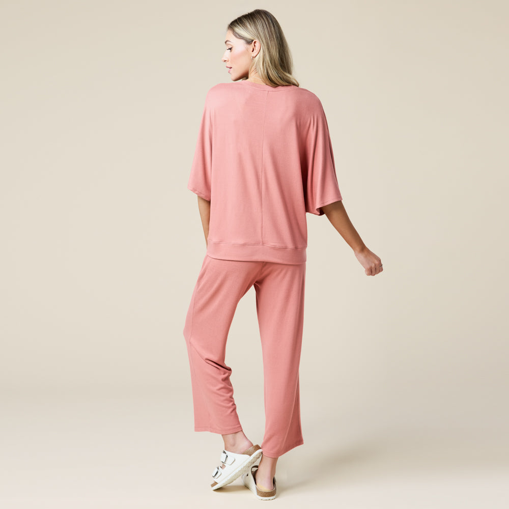 Dream Relaxed V-neck with Capri Lounge Set Copper Rose