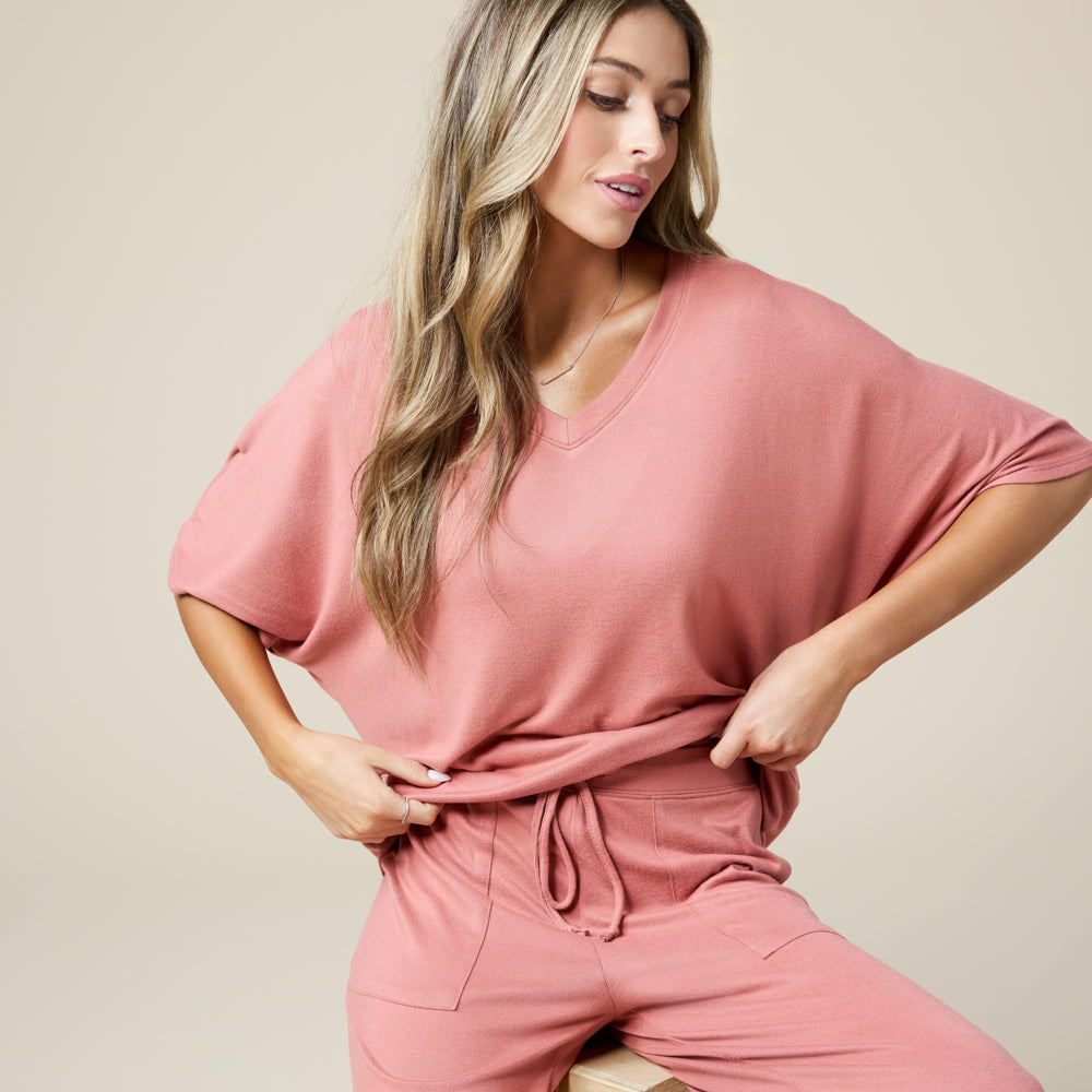 Dream Relaxed V-neck with Capri Lounge Set Copper Rose