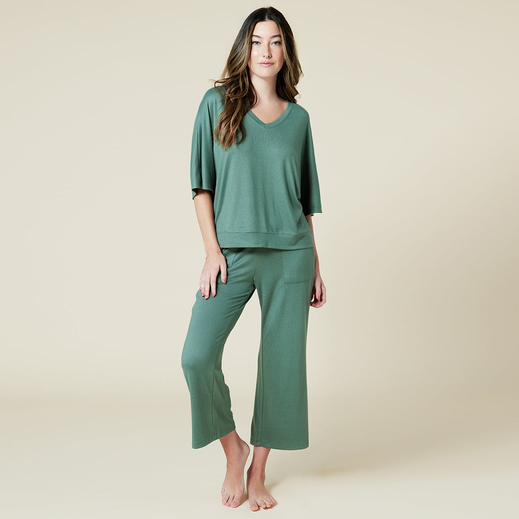 Dream Relaxed V-neck with Capri Lounge Set Dusty Green