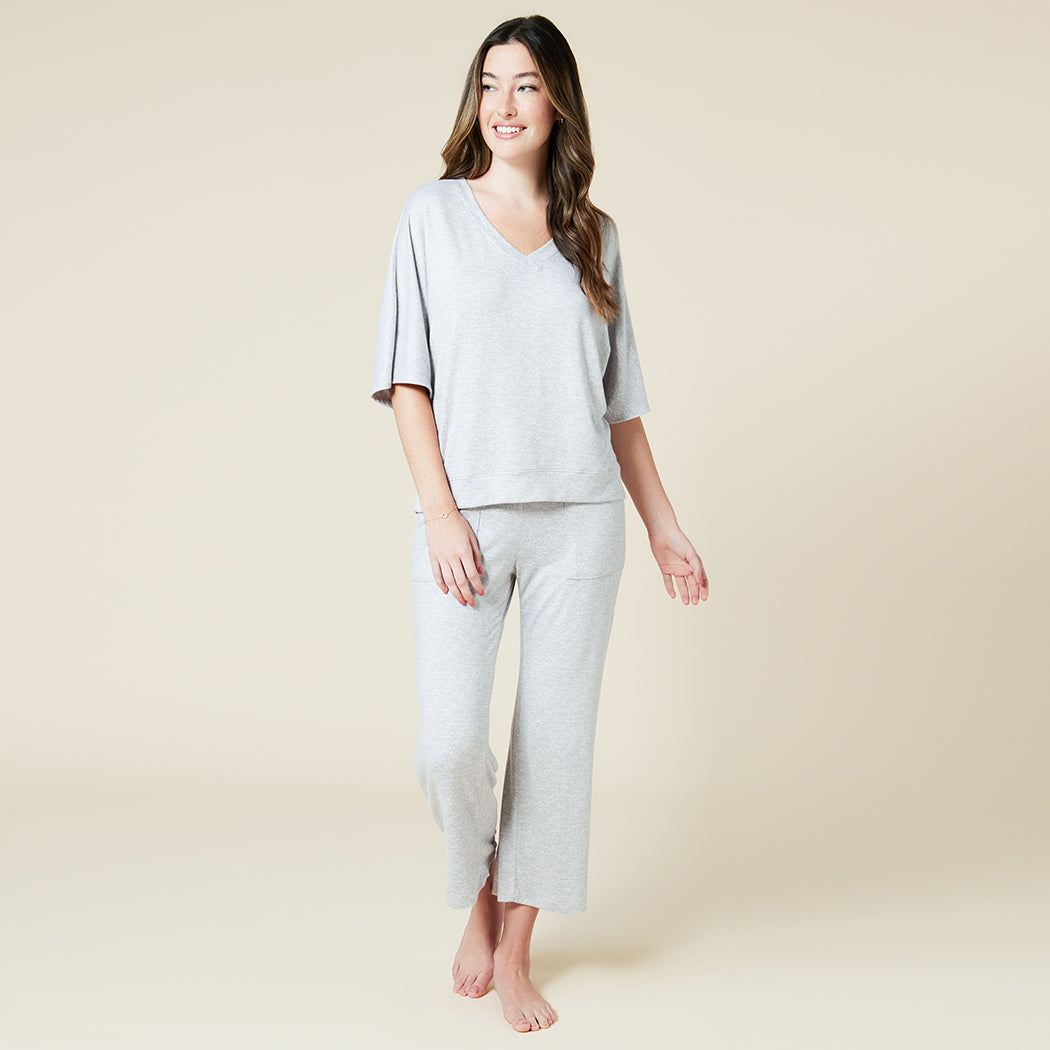 Dream Relaxed V-neck with Capri Lounge Set Heather Grey