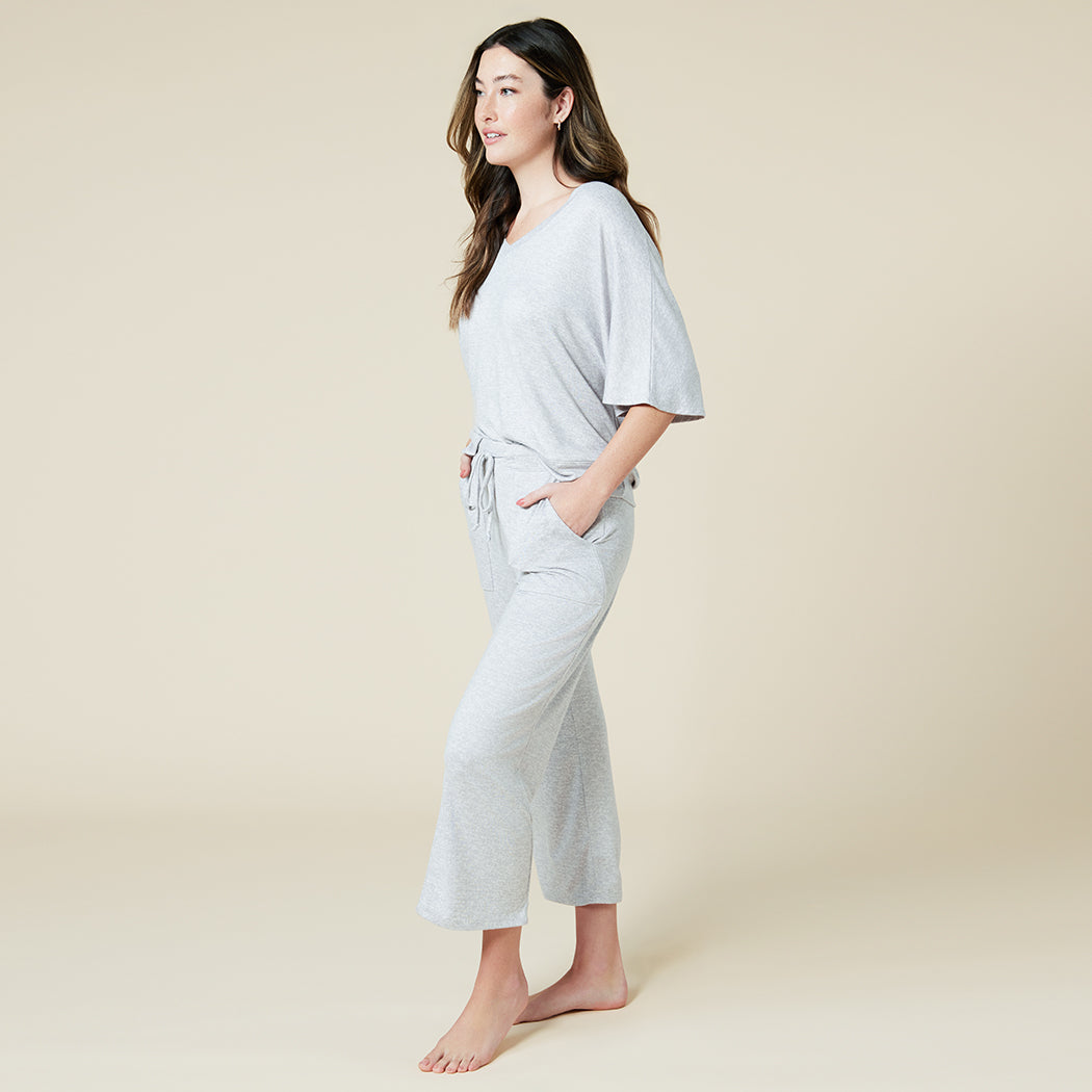 Dream Relaxed V-neck with Capri Lounge Set Heather Grey