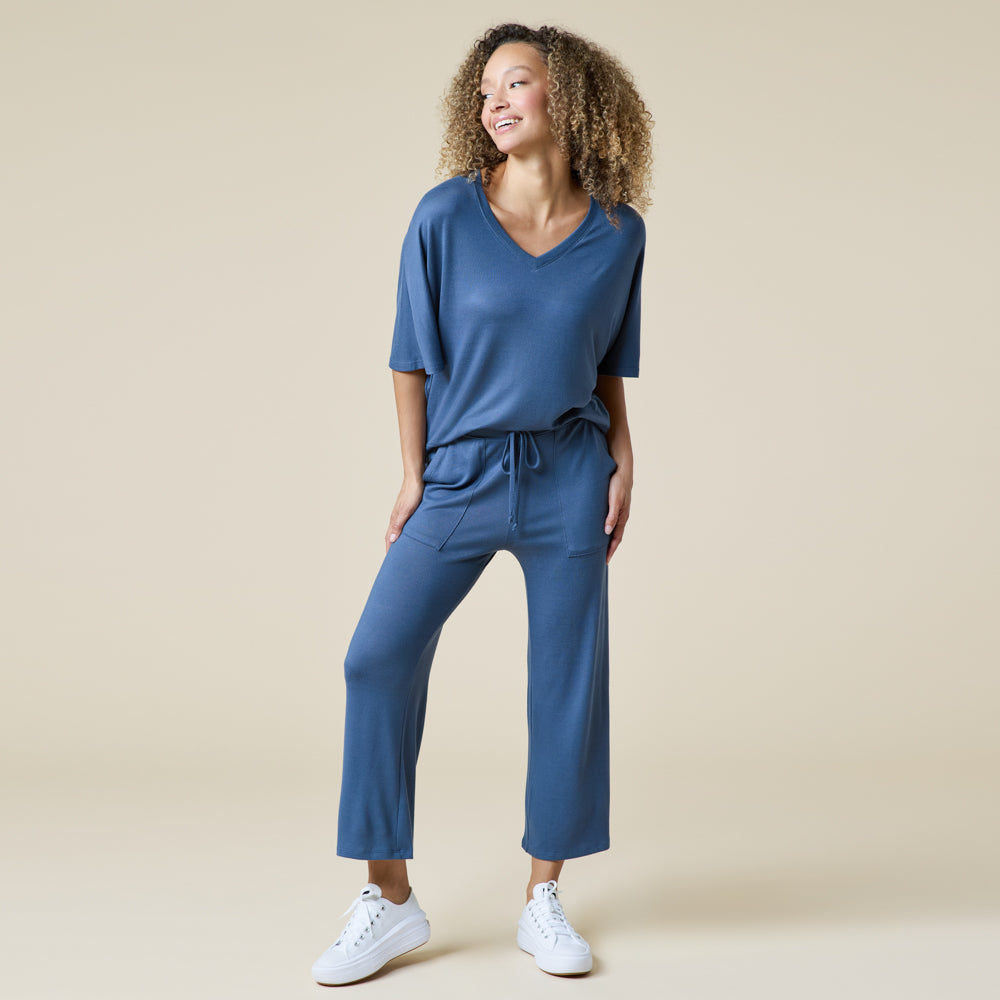 Dream Relaxed V-neck with Capri Lounge Set Indigo