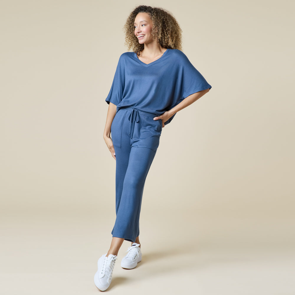 Dream Relaxed V-neck with Capri Lounge Set Indigo