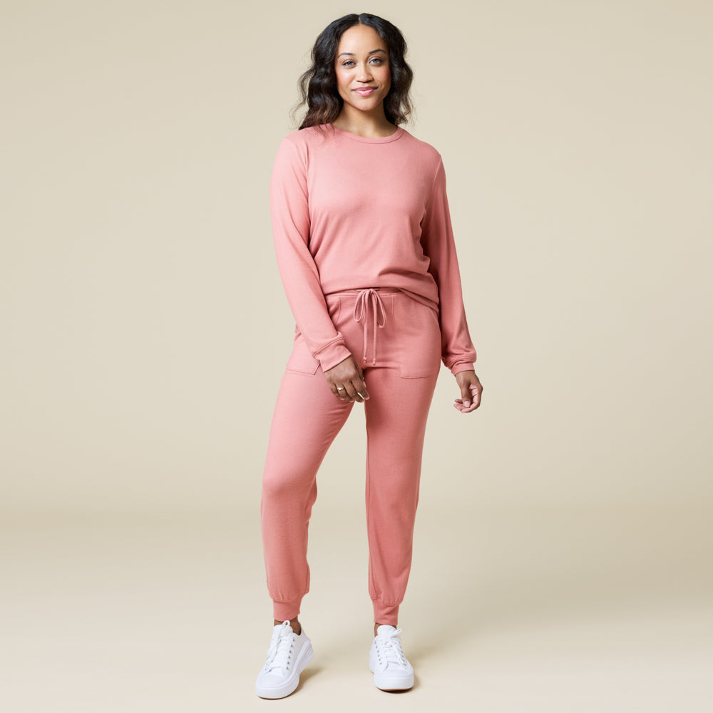 Dream Jersey Crew Neck Lounge Set Copper Rose