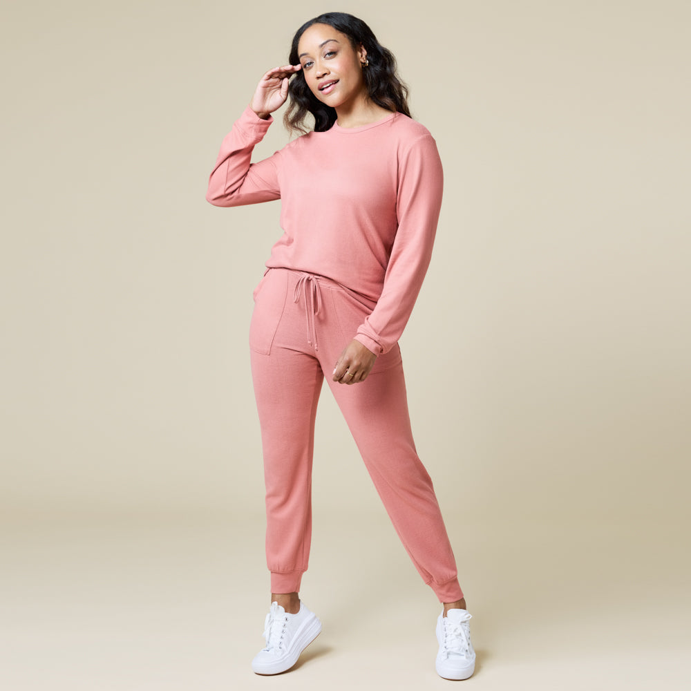 Dream Jersey Crew Neck Lounge Set Copper Rose