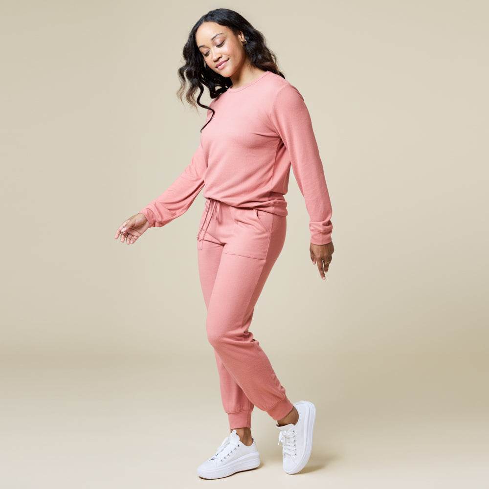 Dream Jersey Crew Neck Lounge Set Copper Rose