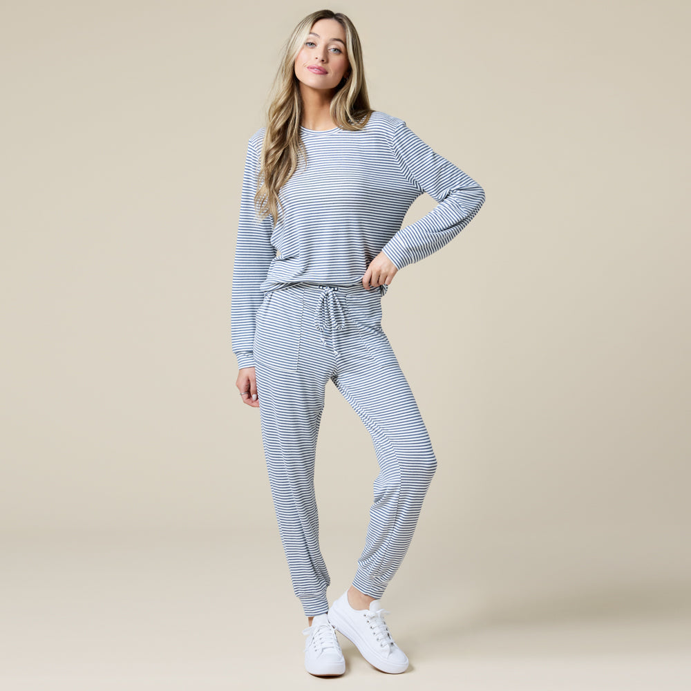 Dream Jersey Crew Neck Lounge Set Indigo-White