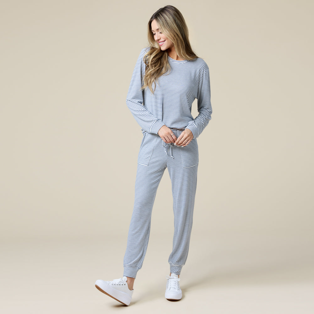 Dream Jersey Crew Neck Lounge Set Indigo-White