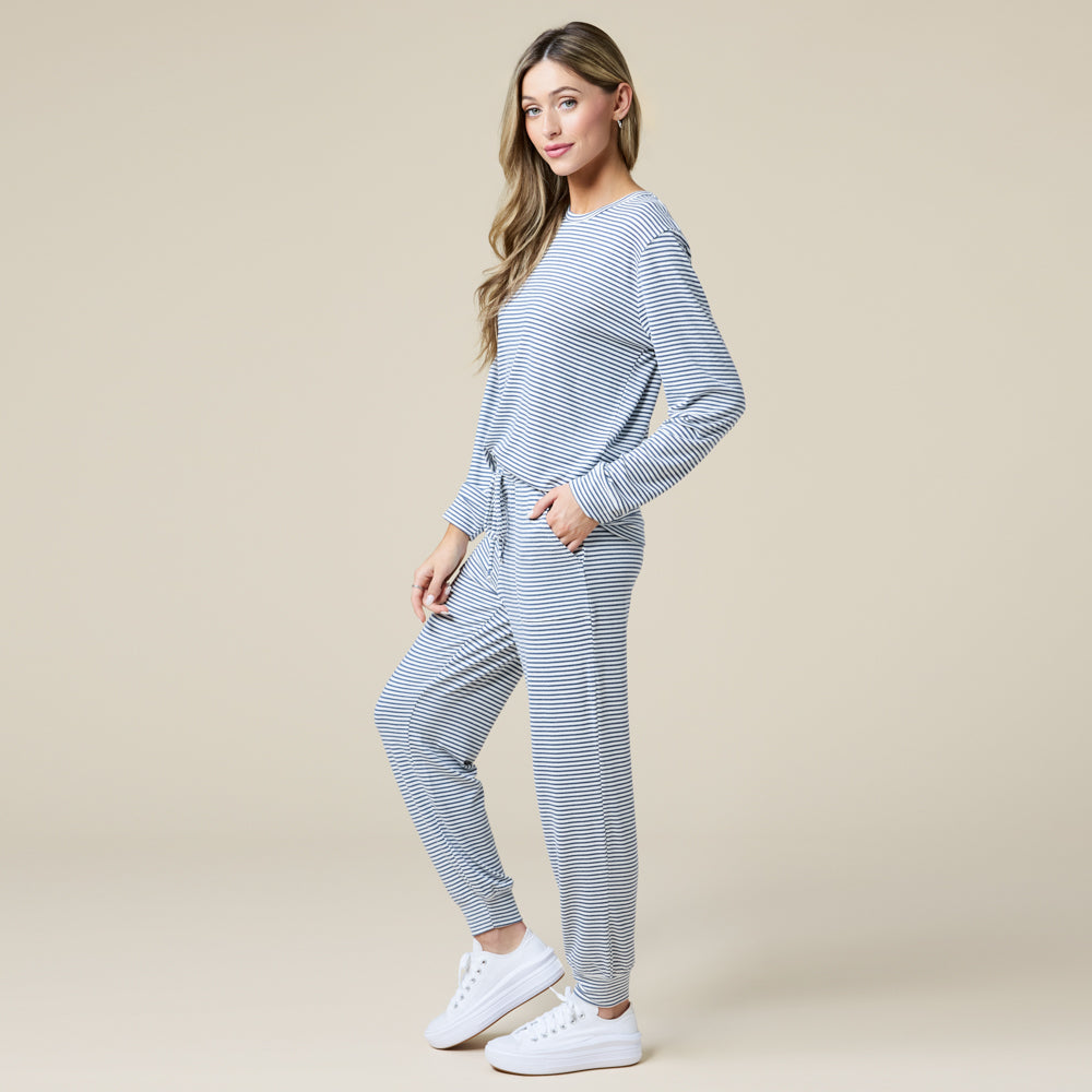 Dream Jersey Crew Neck Lounge Set Indigo-White