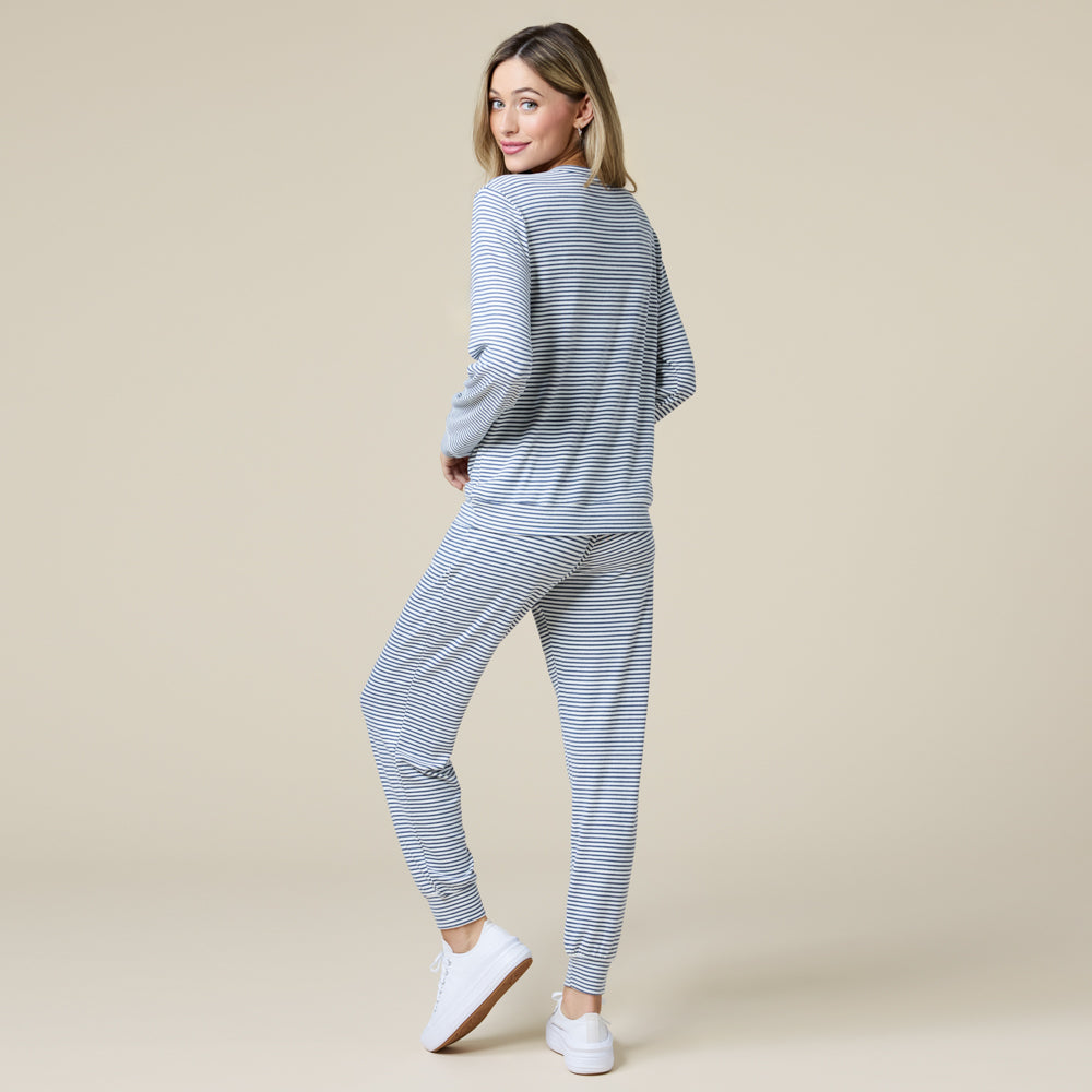 Dream Jersey Crew Neck Lounge Set Indigo-White