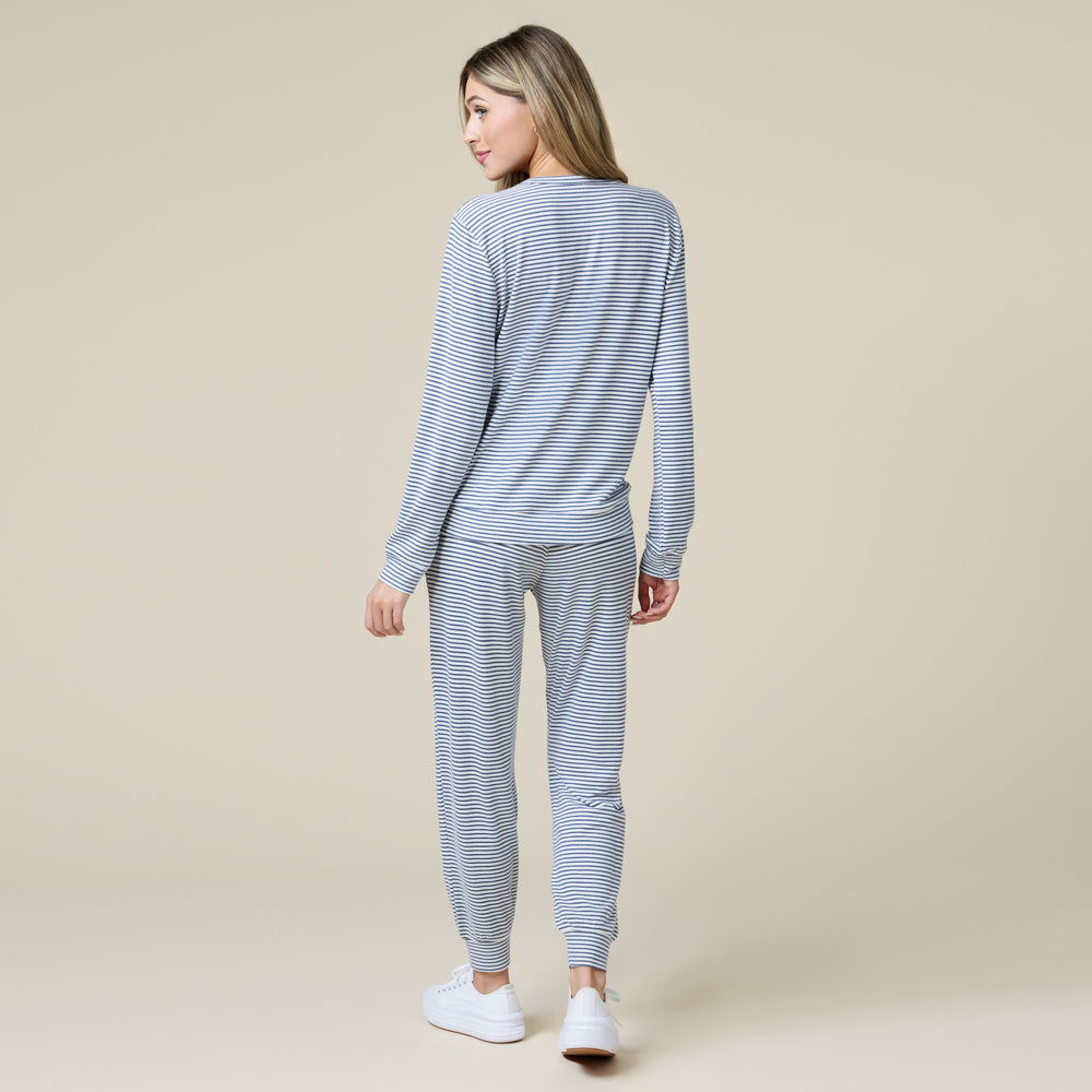 Dream Jersey Crew Neck Lounge Set Indigo-White