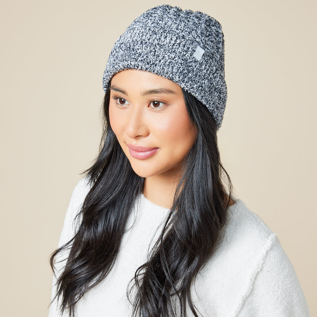 Chunky Rib Marshmallow Beanie Heather Black