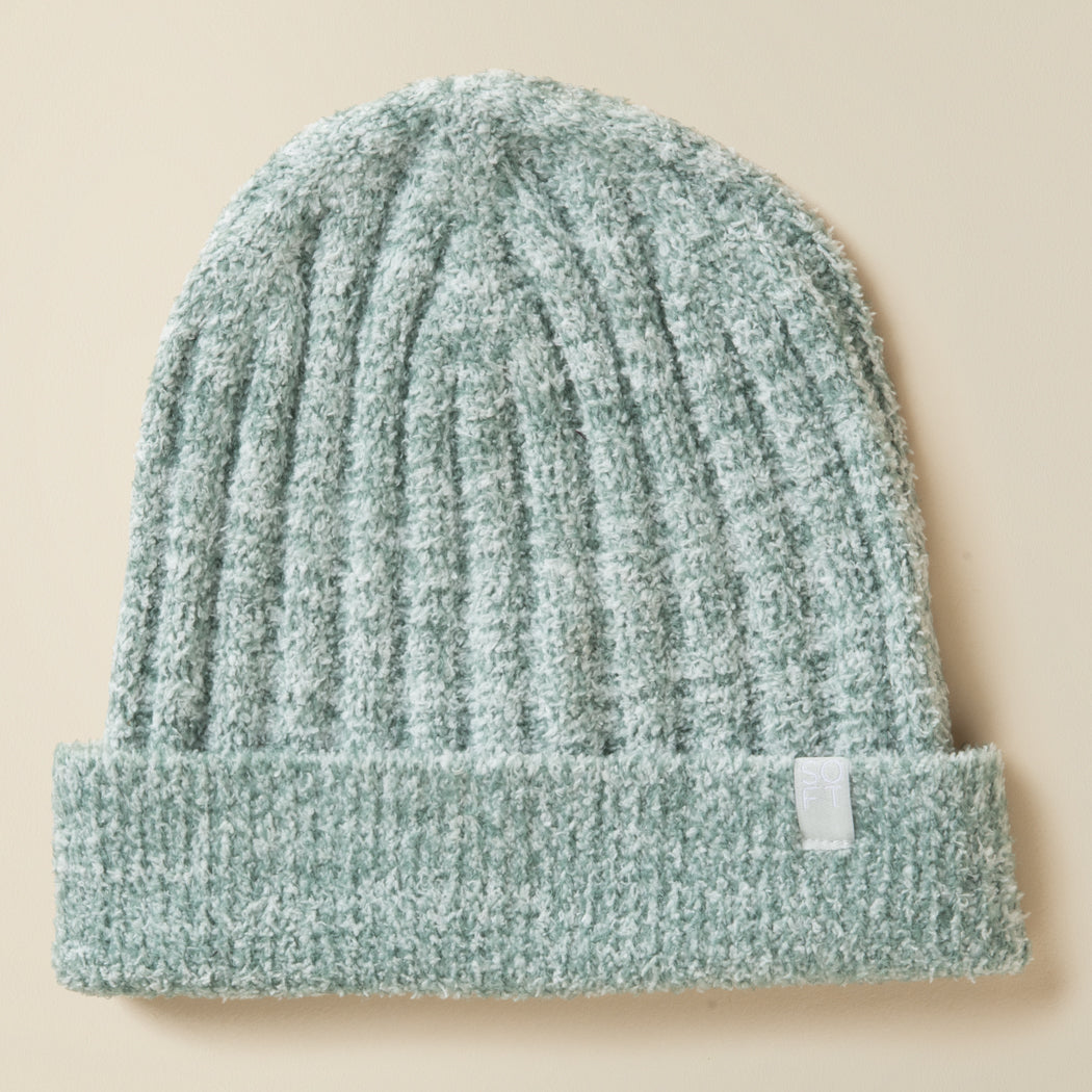 Chunky Rib Marshmallow Beanie Heather Dusty Green