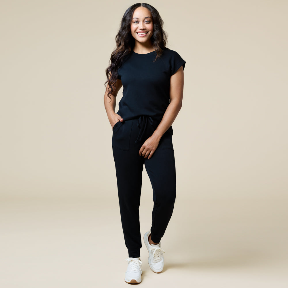 PureDream Short Raglan Crew Neck Jogger Set Black