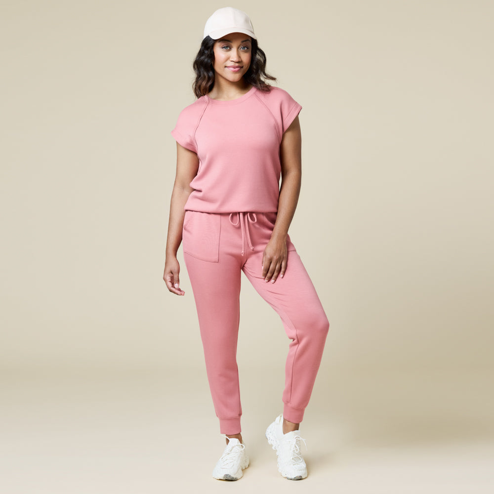 PureDream Short Raglan Crew Neck Jogger Set Copper Rose