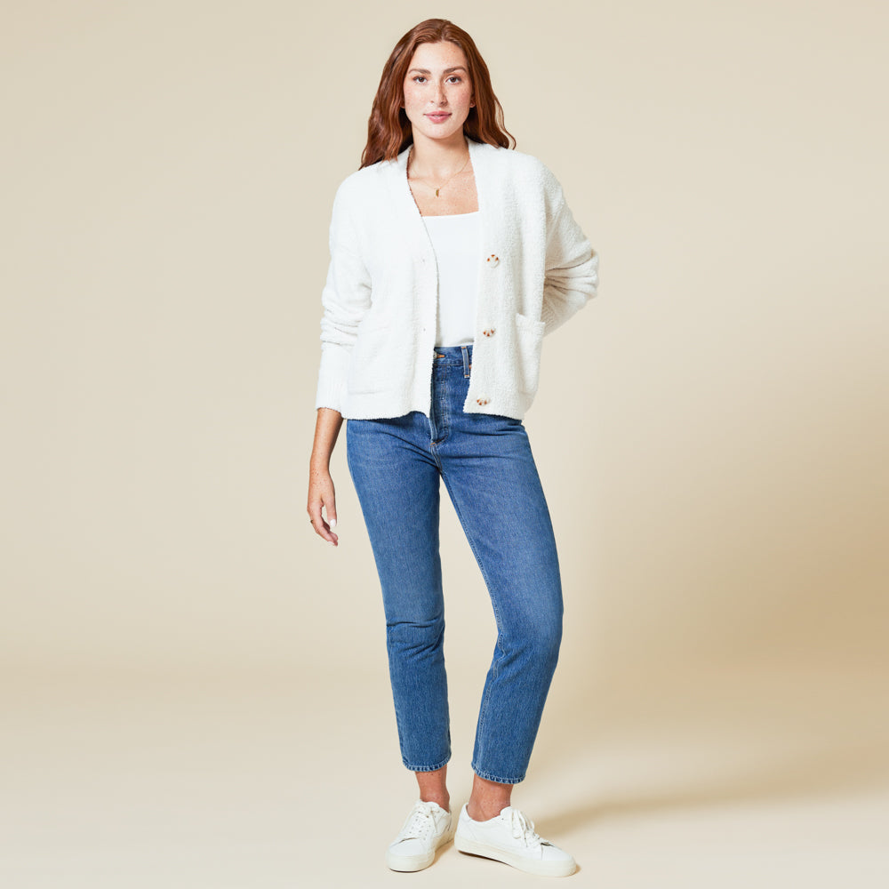 Solid Marshmallow Crop Cardigan Almond