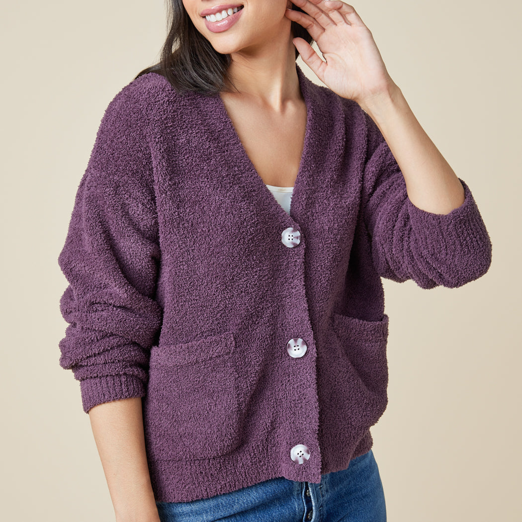 Solid Marshmallow Crop Cardigan Fig