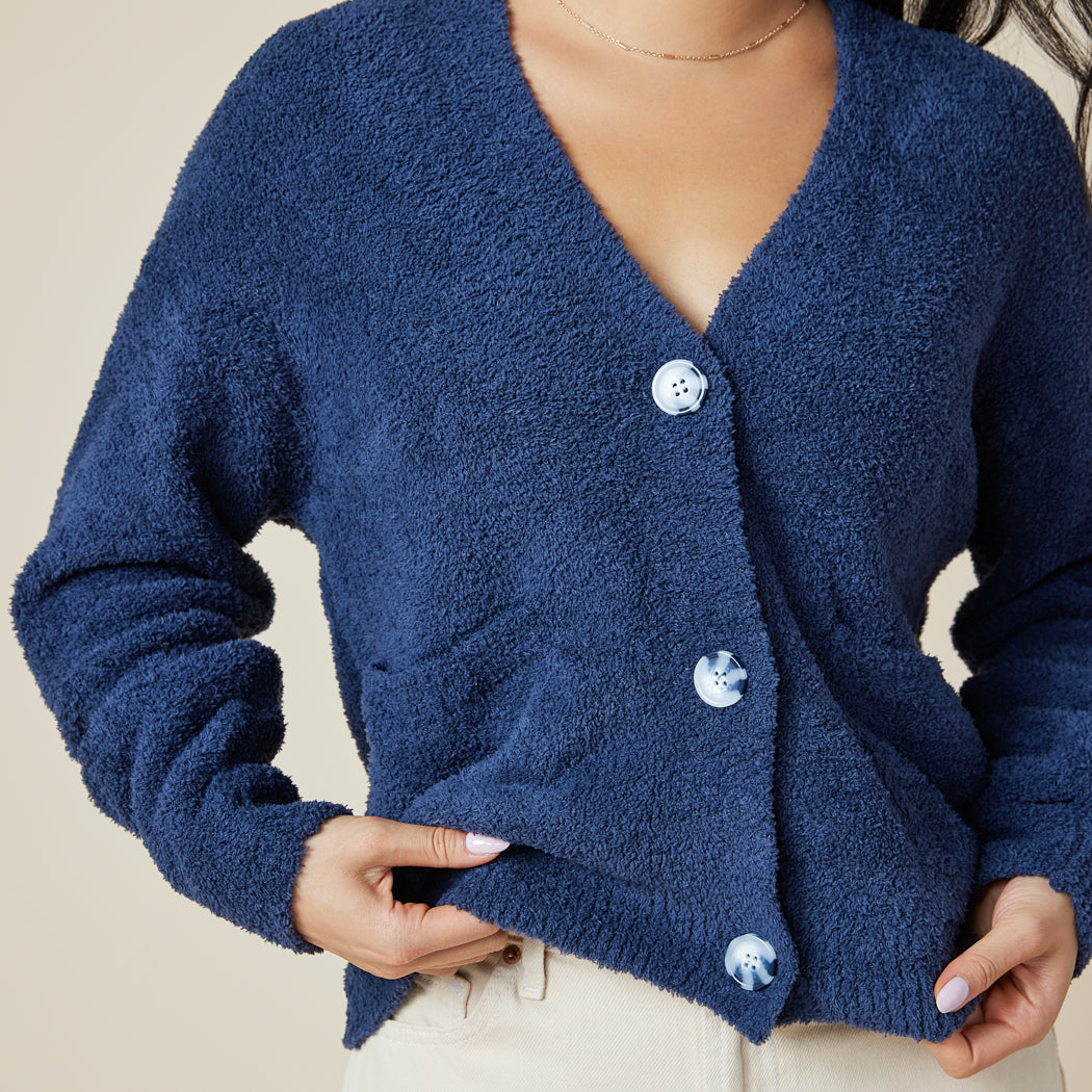 Solid Marshmallow Crop Cardigan Midnight