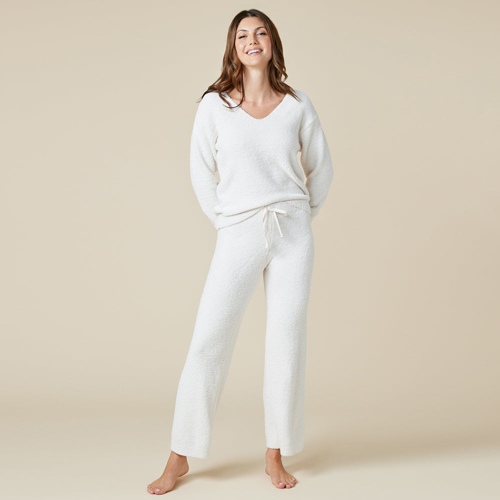 Solid Marshmallow V-Neck Lounge Set Almond