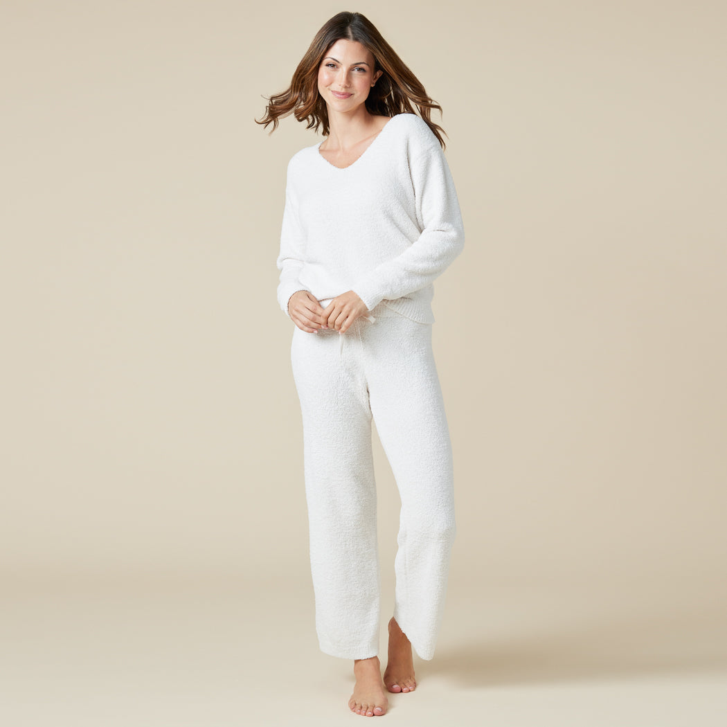 Solid Marshmallow V-Neck Lounge Set Almond