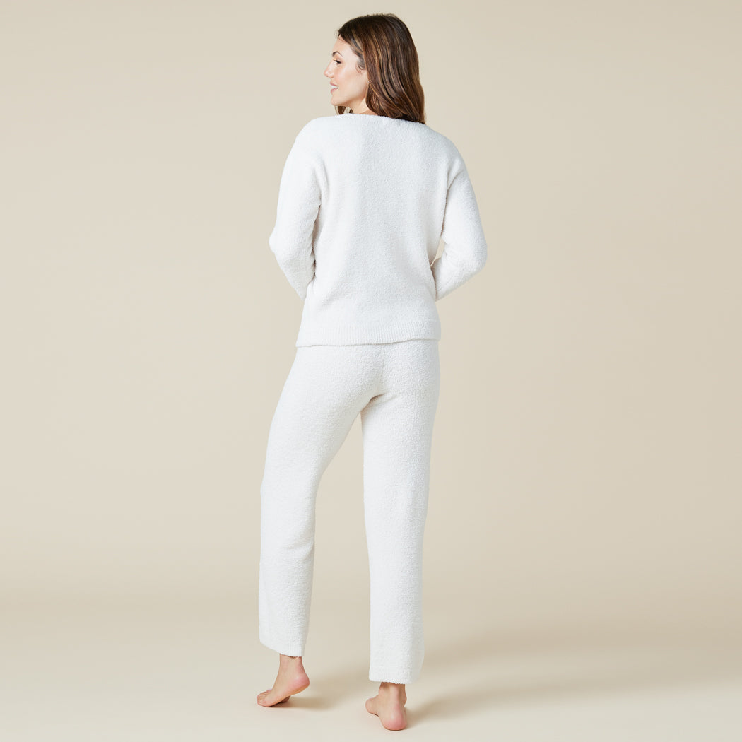 Solid Marshmallow V-Neck Lounge Set Almond