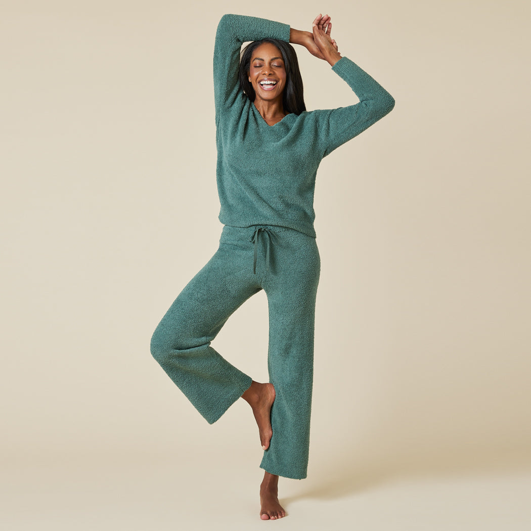 Solid Marshmallow V-Neck Lounge Set Dusty Green