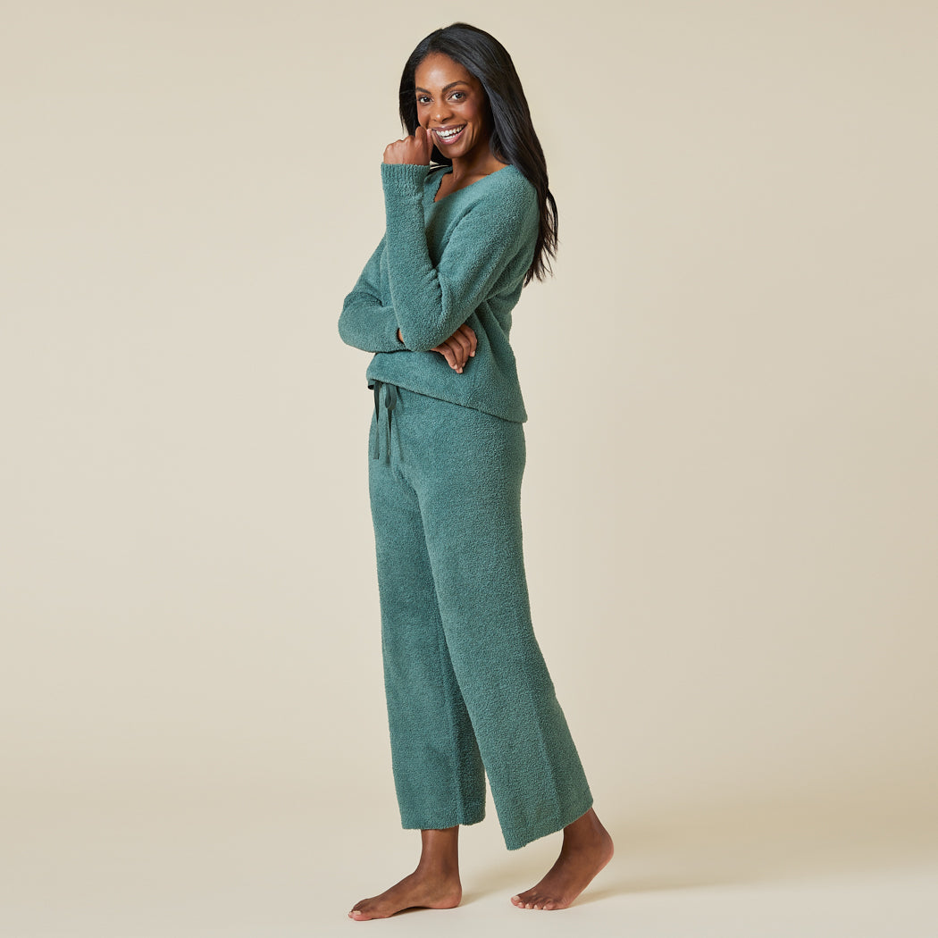 Solid Marshmallow V-Neck Lounge Set Dusty Green