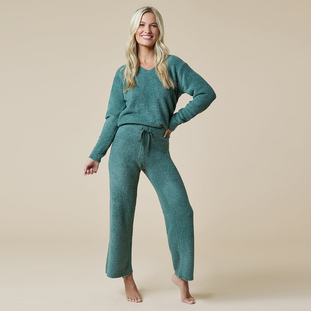 Solid Marshmallow V-Neck Lounge Set Dusty Green