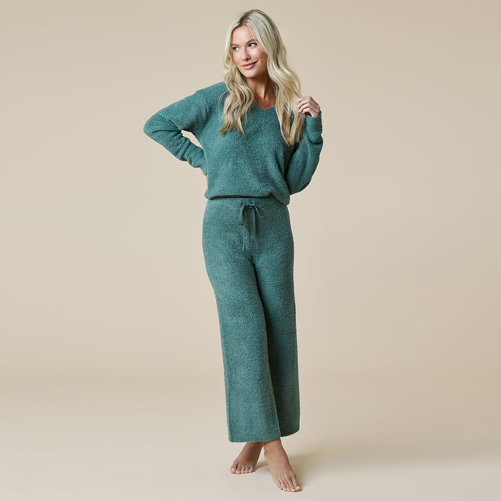 Solid Marshmallow V-Neck Lounge Set Dusty Green