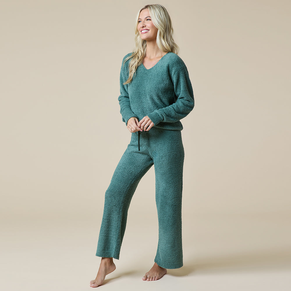 Solid Marshmallow V-Neck Lounge Set Dusty Green