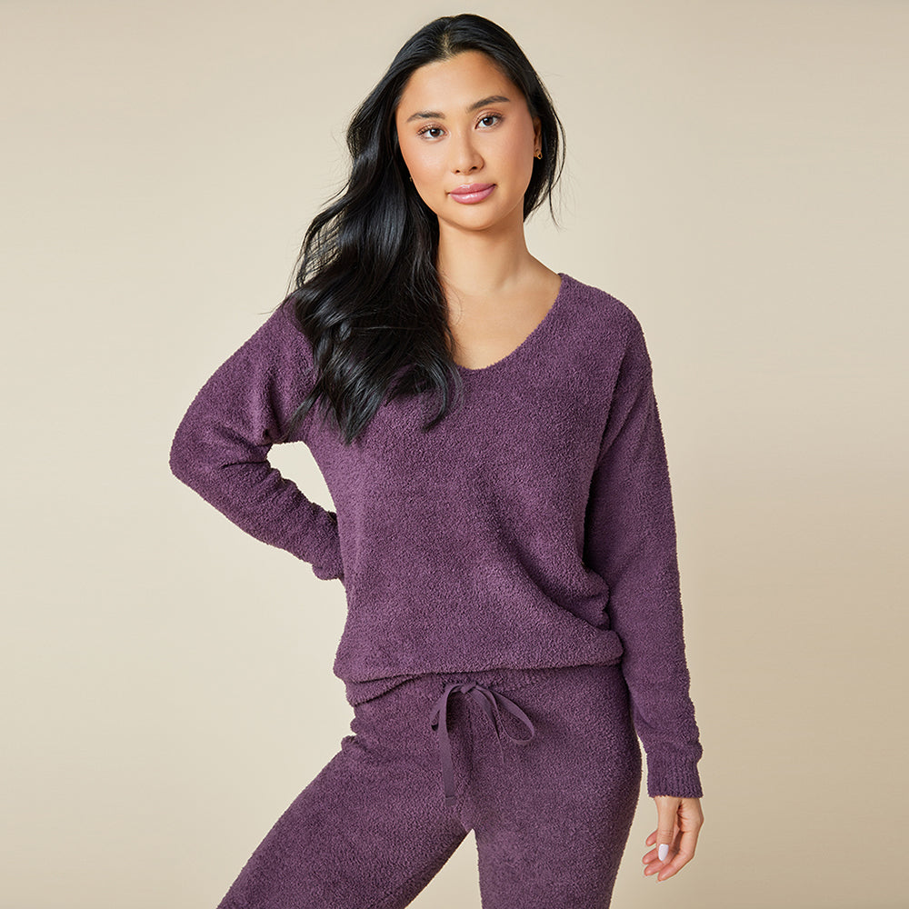 Solid Marshmallow V-Neck Lounge Set Fig