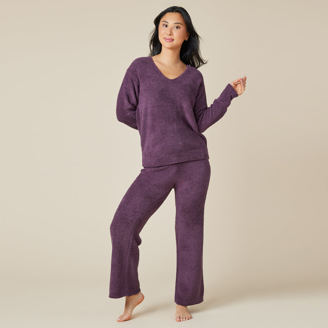 Solid Marshmallow V-Neck Lounge Set Fig