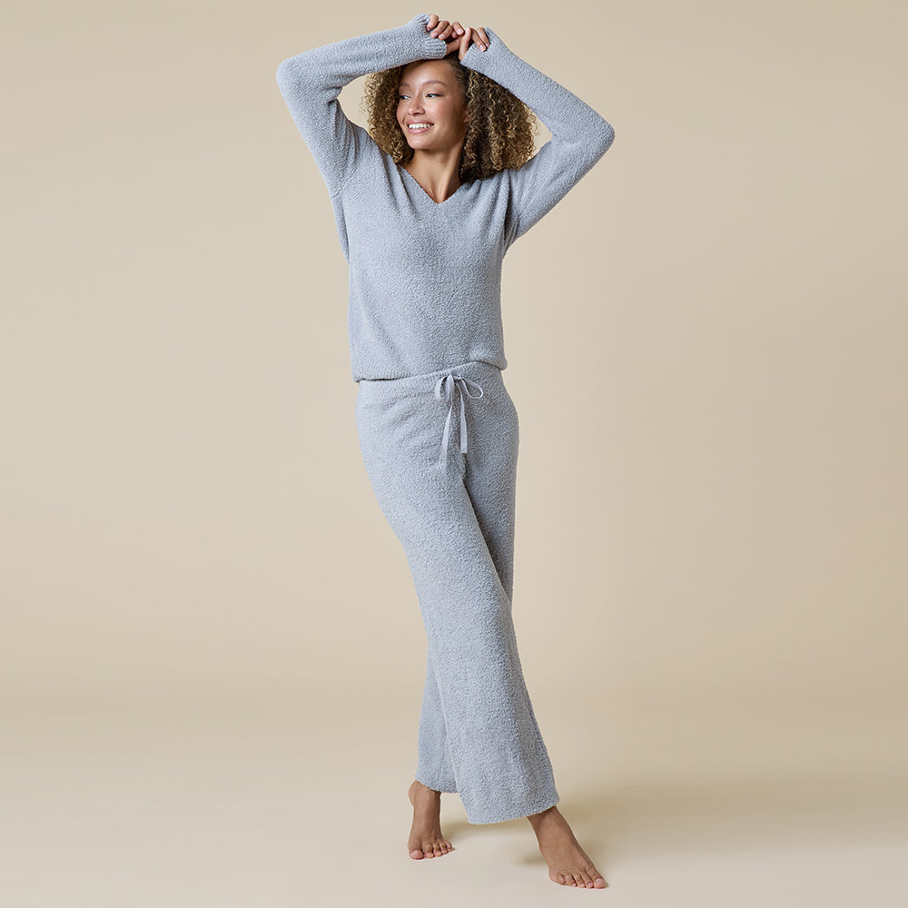 Solid Marshmallow V-Neck Lounge Set Grey