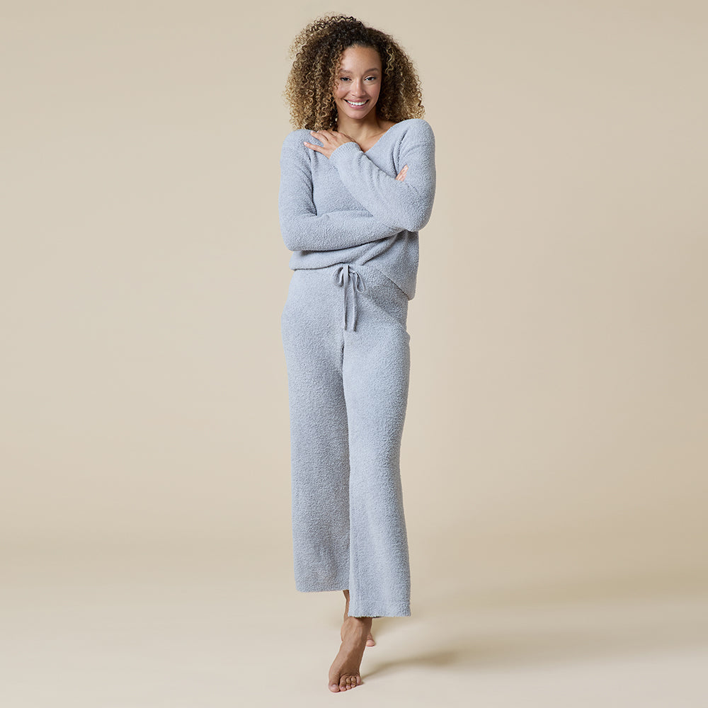 Solid Marshmallow V-Neck Lounge Set Grey