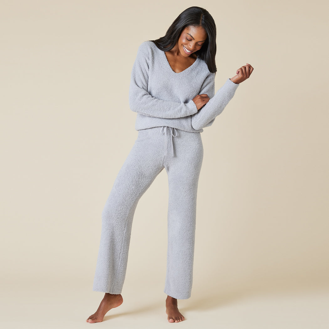 Solid Marshmallow V-Neck Lounge Set Grey