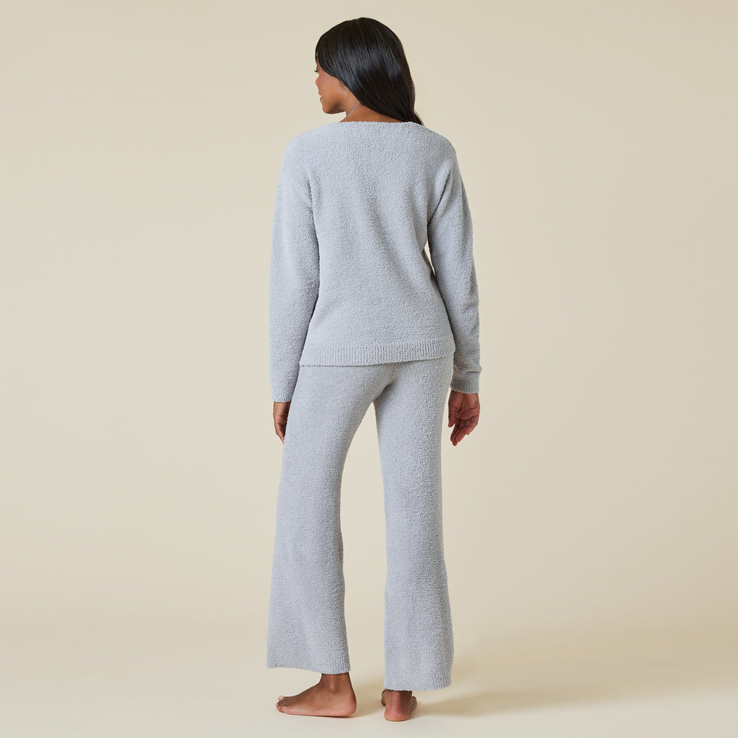 Solid Marshmallow V-Neck Lounge Set Grey