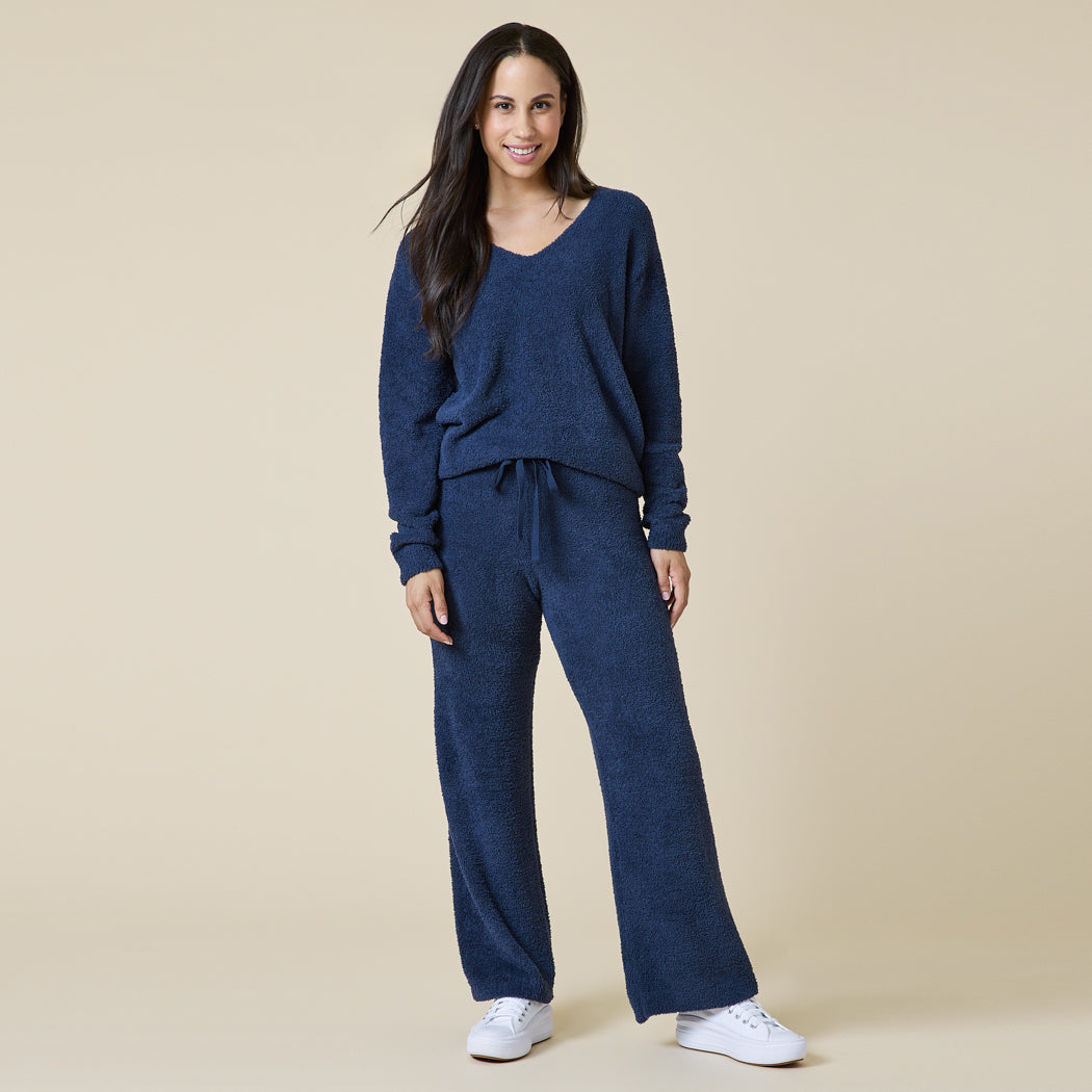 Solid Marshmallow V-Neck Lounge Set Midnight