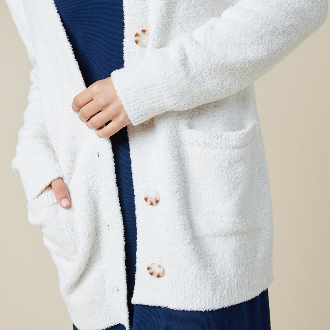 Solid Marshmallow 28" Button Cardigan Almond