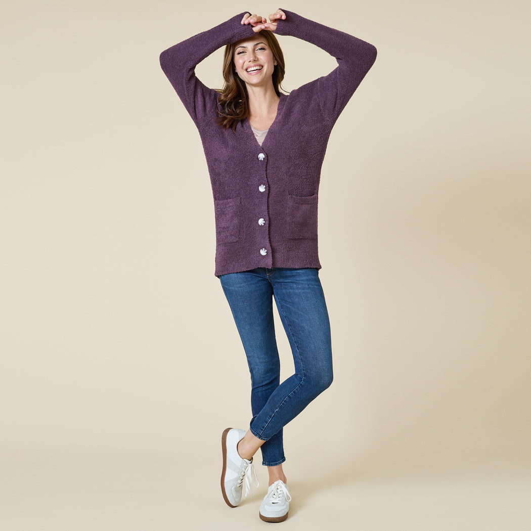 Solid Marshmallow 28" Button Cardigan Fig