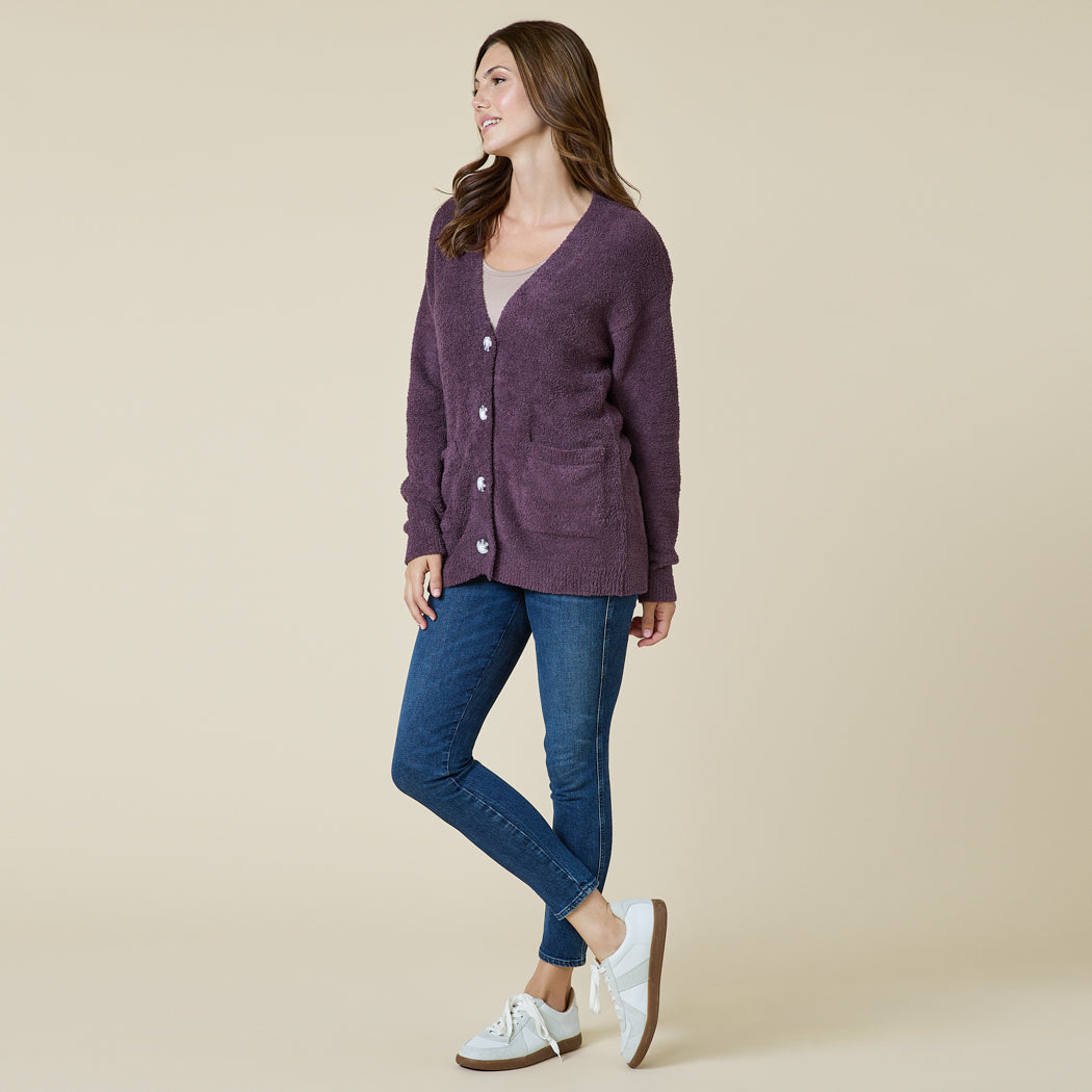 Solid Marshmallow 28" Button Cardigan Fig