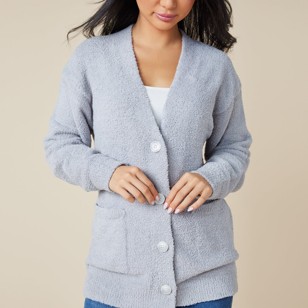 Solid Marshmallow 28" Button Cardigan Grey