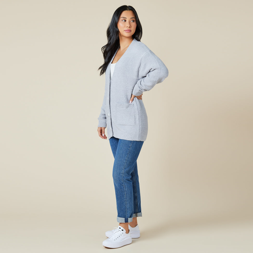 Solid Marshmallow 28" Button Cardigan Grey