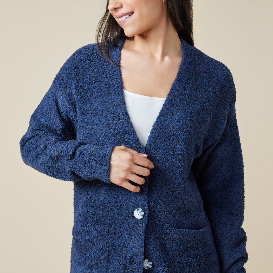 Solid Marshmallow 28" Button Cardigan Midnight