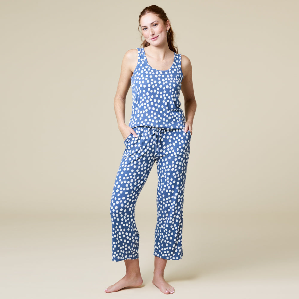 Ella Scoop Tank Capri PJ Set Indigo Dot