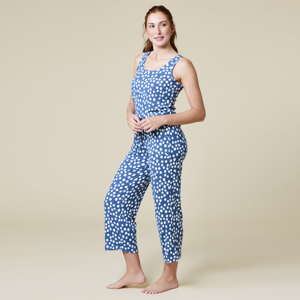 Ella Scoop Tank Capri PJ Set Indigo Dot