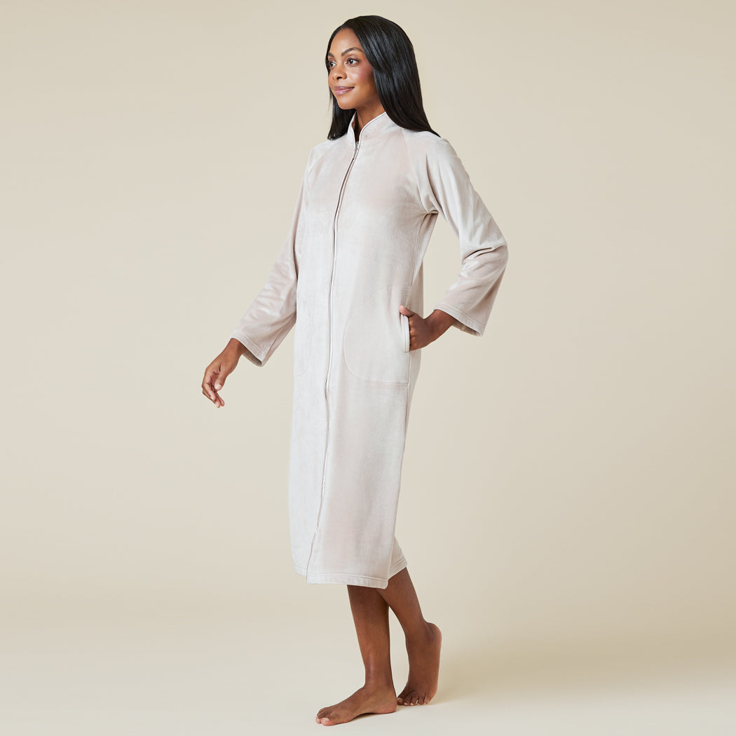 Serenity Shear Mink Mandarin Collar Zip Robe Coco