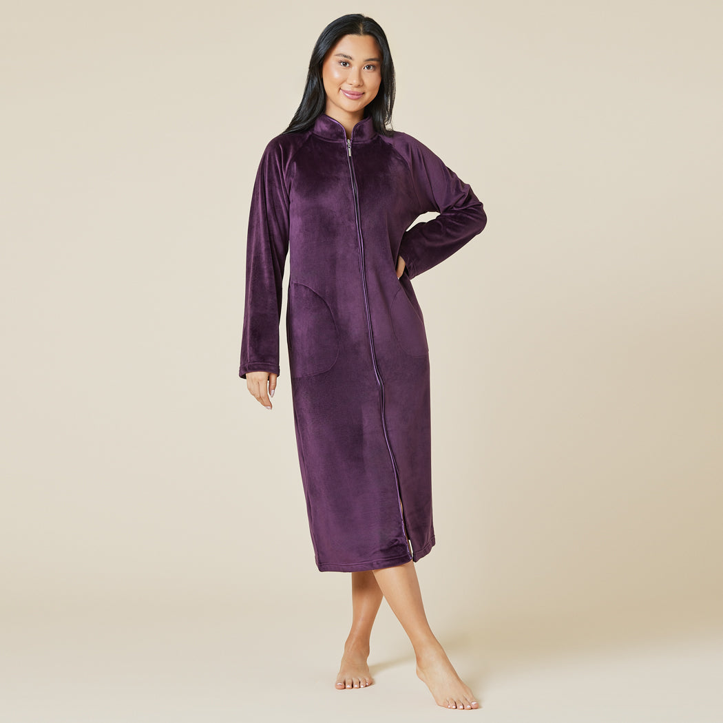 Serenity Shear Mink Mandarin Collar Zip Robe Fig