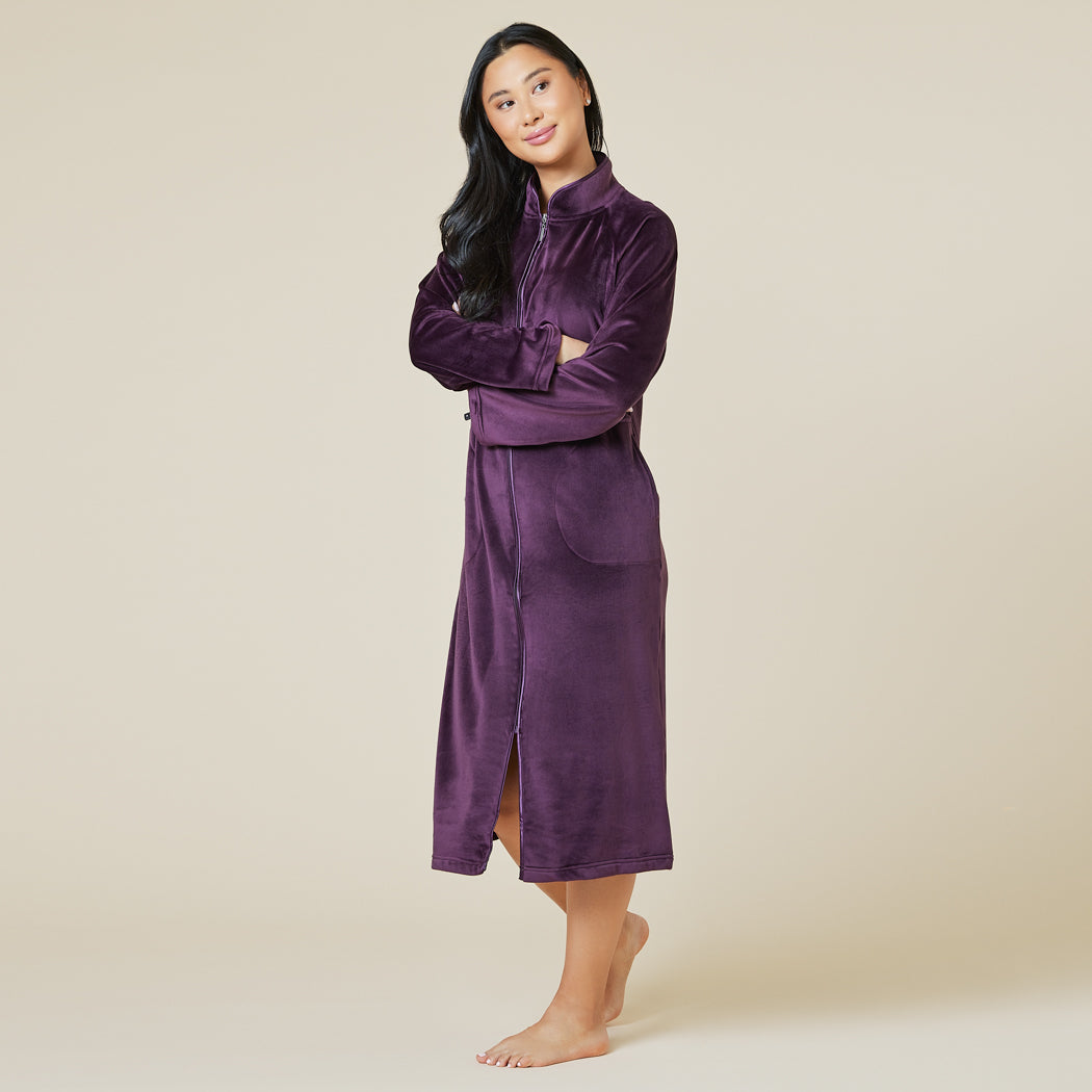 Serenity Shear Mink Mandarin Collar Zip Robe Fig