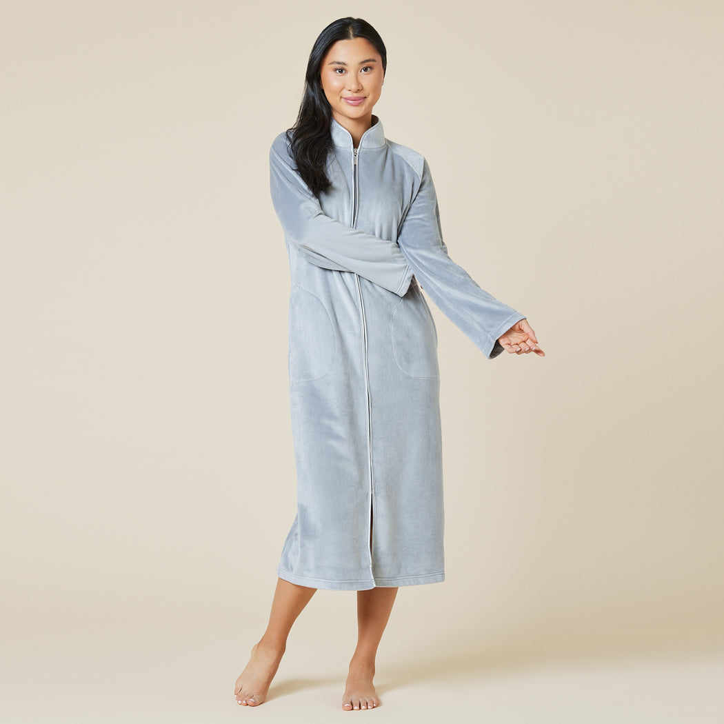 Serenity Shear Mink Mandarin Collar Zip Robe Grey